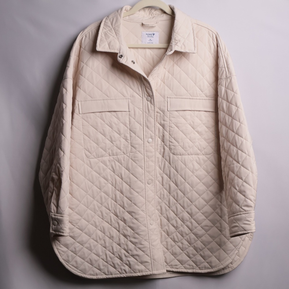 Old Navy Active StretchTech Quilted Shacket Jacket XL Wishbone Cream 793183-02